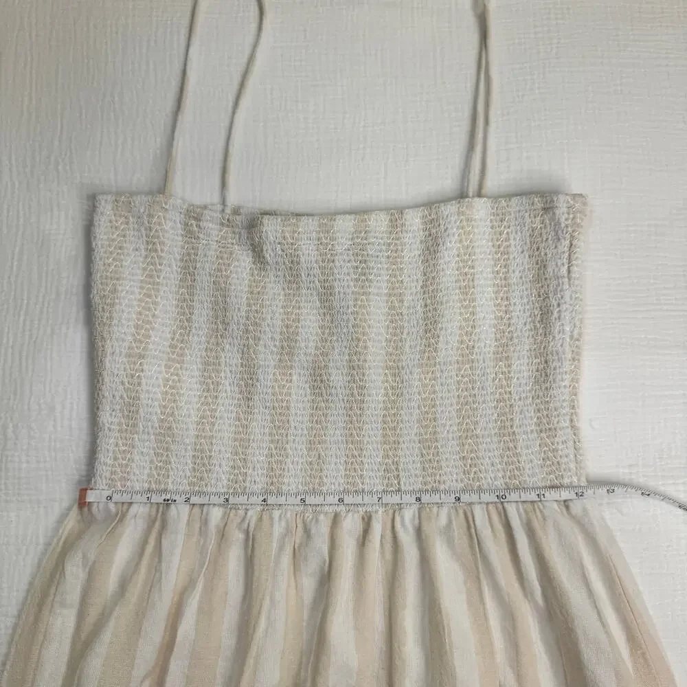Boohoo Smocked Striped Sundress Maxi Cotton Women’s 6 Tiered Coastal Cottagecore - Picture 7 of 16